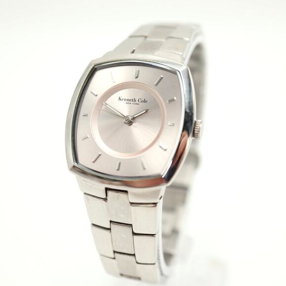 Kenneth Cole Slim Womens Silver Tone 28mm Watch 6" Stainless Steel w New Battery - Picture 1 of 12
